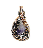 Freeform Swirl Raw Amethyst Crystal Oxidized Copper Pendant Wire Wrapped, 100% Handmade OOAK, Style A